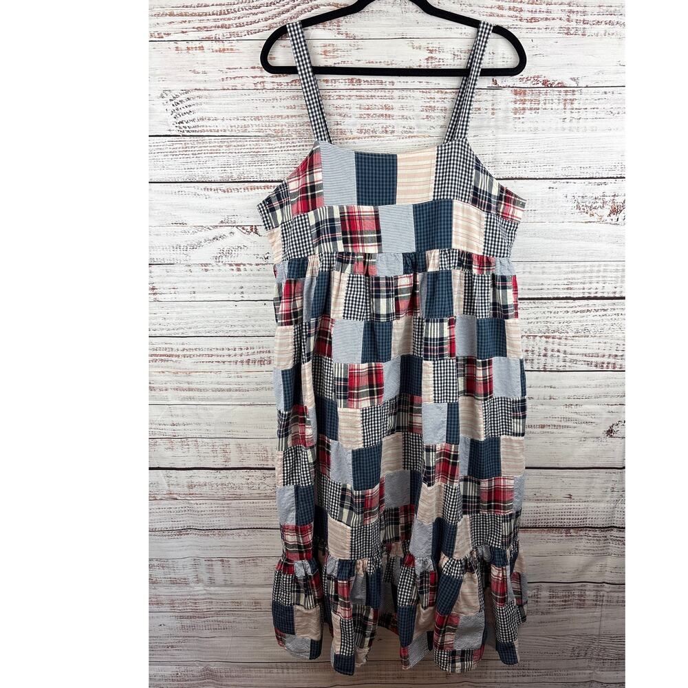 Patchwork Plaid Maxi Dress with Straps - Blue, Red & Cream